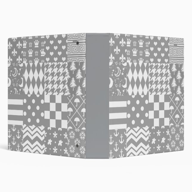 Grey White Mixed Patterns Patchwork Design  Binder (Background)