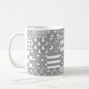 Grey White Mixed Patterns Patchwork Design Coffee Mug