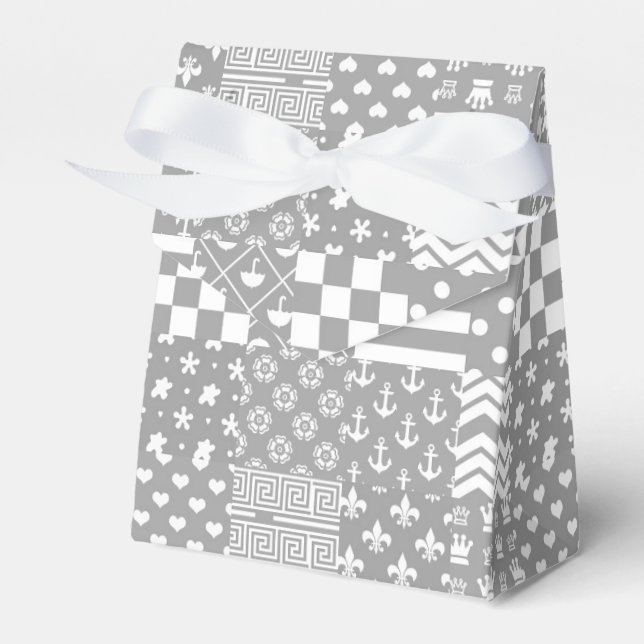 Grey White Mixed Patterns Patchwork Design  Favor Box (Front Side)
