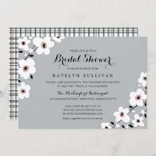 Grey White Modern Anemone   Bridal Shower Invitation