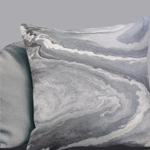 Grey & White Modern Artistic Abstract Swirls Throw Pillow