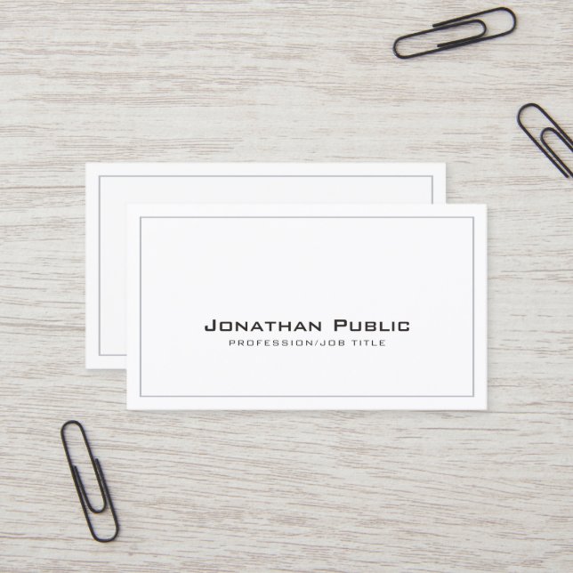 Grey White Modern Elegant Professional Plain Business Card (Front/Back In Situ)