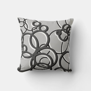 Grey & White Modern Geometric Circles Throw Pillow