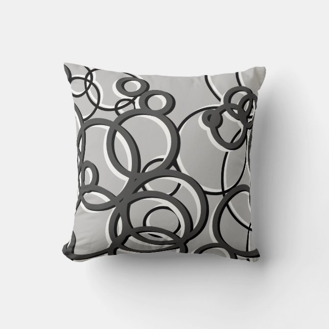 Grey & White Modern Geometric Circles Throw Pillow (Front)