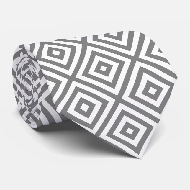 Grey & White Modern Geometric Pattern Tie (Rolled)
