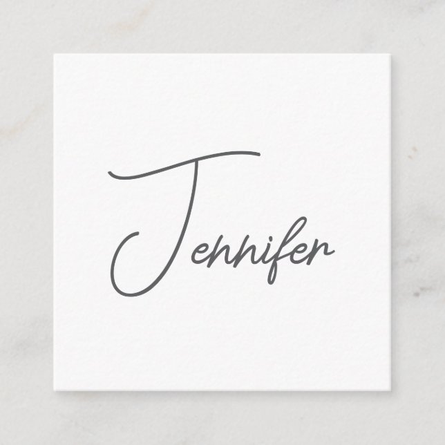 Grey White Modern Minimalist Handwriting Name Enclosure Card (Front)