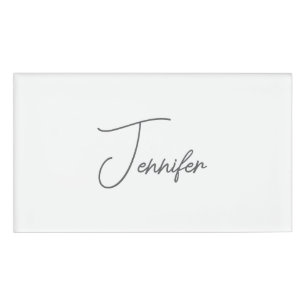 Grey White Modern Minimalist Handwriting Name Tag
