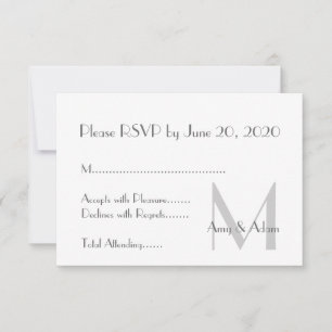 Grey White Modern Monogram Wedding RSVP Invitation