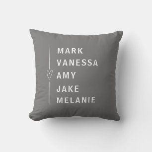 Grey White Modern Names Minimalist Heart Throw Pillow