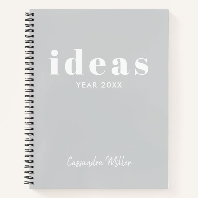 Grey & White Modern Personalized Sketchbook Notebook (Front)