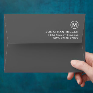 Grey White Monogram Back Flap Return Address Envelope