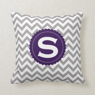 Grey White Monogram Chevron Pattern Throw Pillow