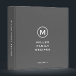Grey White Monogram Family Recipe Binder<br><div class="desc">Modern recipe binder features a minimal design in a grey and white colour palette. Custom family name presented in the centre in stylish simple font with a complimentary minimal monogram medallion. Shown with a custom name and monogram initial on the front in modern typography, this personalized family recipe binder is...</div>