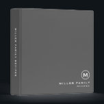 Grey White Monogram Initial Family Recipe Binder<br><div class="desc">Modern recipe binder features a minimal design in a grey and white colour palette. Custom family name presented in the lower right-hand corner in stylish simple font with a complimentary minimal monogram medallion. Shown with a custom name and monogram initial on the front in modern typography, this personalized family recipe...</div>