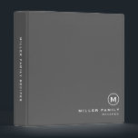 Grey White Monogram Initial Family Recipe Binder<br><div class="desc">Modern recipe binder features a minimal design in a grey and white colour palette. Custom family name presented in the lower right-hand corner in stylish simple font with a complimentary minimal monogram medallion. Shown with a custom name and monogram initial on the front in modern typography, this personalized family recipe...</div>
