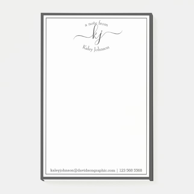  Grey White Monogram Script From The Desk Of Post-it Notes (Front)