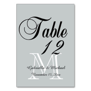 Grey White Monogram Table Number
