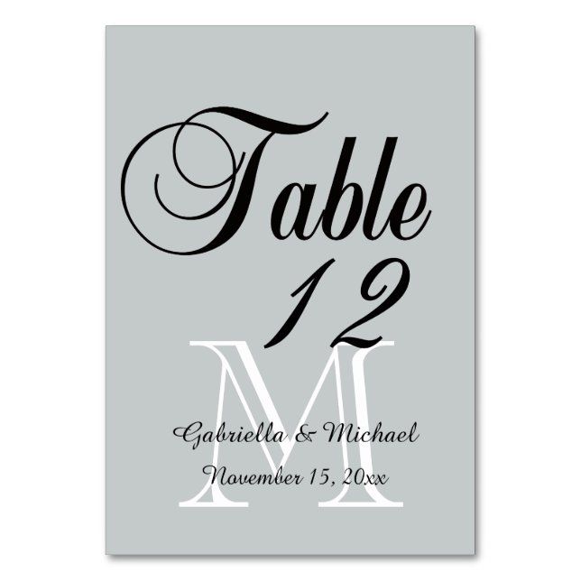 Grey White Monogram Table Number (Front)