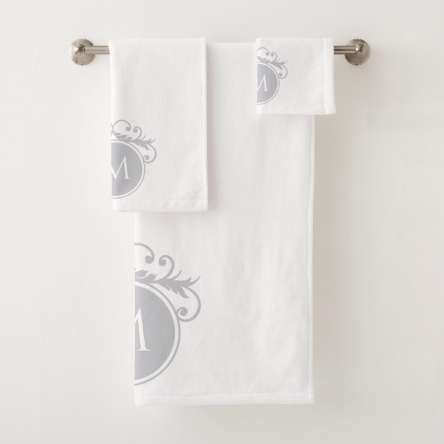 Grey & White Monogrammed Bath Towel Set (Insitu)