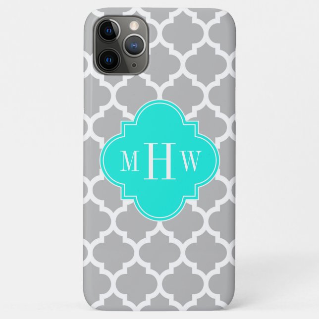 Grey White Moroccan #5 Brt Aqua 3 Initial Monogram Case-Mate iPhone Case (Back)