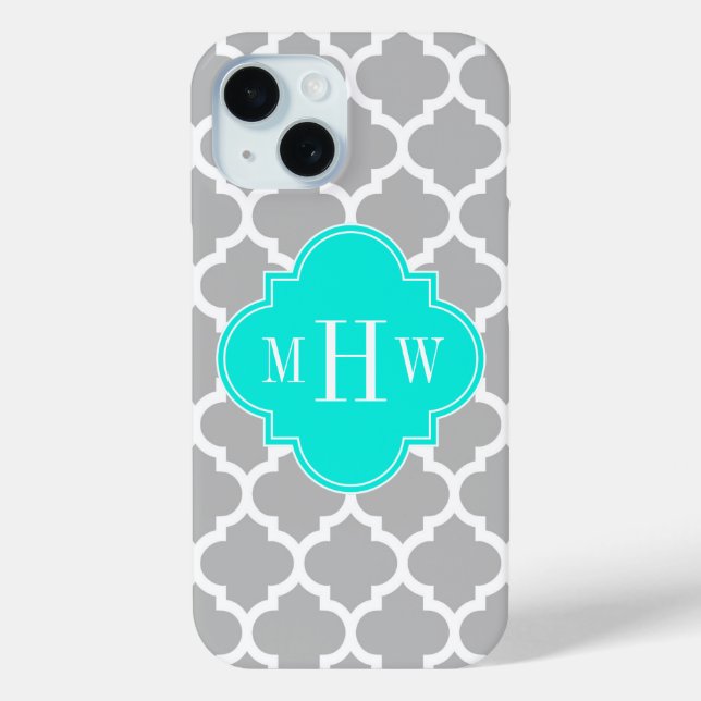 Grey White Moroccan #5 Brt Aqua 3 Initial Monogram Case-Mate iPhone Case (Back)