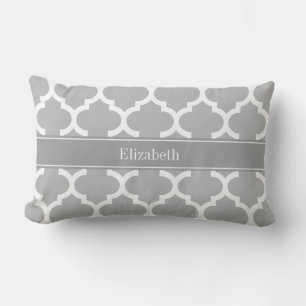 Grey White Moroccan #5 Dark Grey Name Monogram Lumbar Pillow