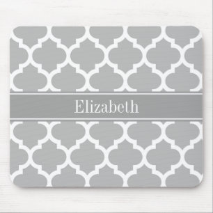 Grey White Moroccan #5 Dark Grey Name Monogram Mouse Pad