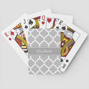 Grey White Moroccan #5 Dark Grey Name Monogram Playing Cards