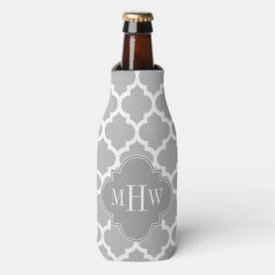 Grey White Moroccan #5 Dk Grey 3 Initial Monogram Bottle Cooler
