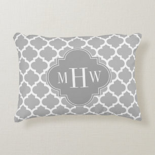 Grey White Moroccan #5 Dk Grey 3 Initial Monogram Decorative Pillow