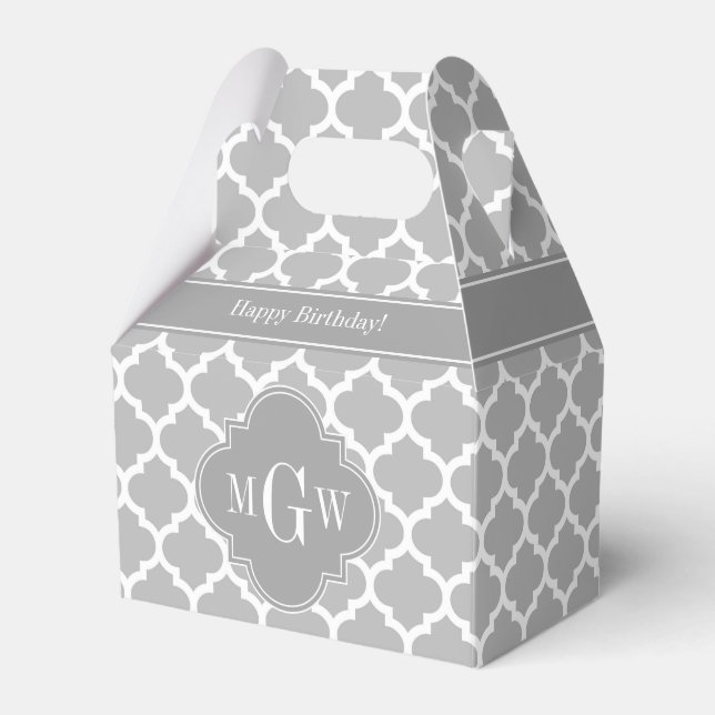 Grey White Moroccan #5 Dk Grey 3 Initial Monogram Favor Box (Front Side)