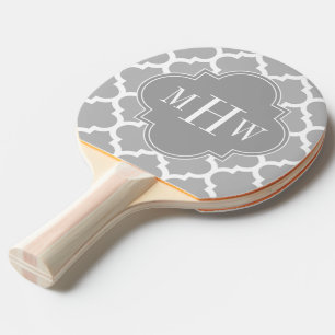 Grey White Moroccan #5 Grey 3 Initial Monogram Ping Pong Paddle