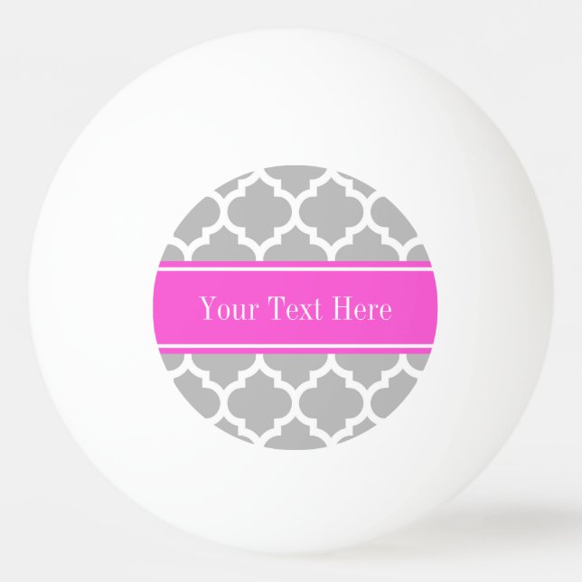 Grey White Moroccan #5 Hot Pink Name Monogram Ping Pong Ball (Front)