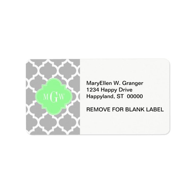 Grey White Moroccan #5 Mint Grn 3 Initial Monogram Label (Front)
