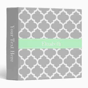 Grey White Moroccan #5 Mint Name Monogram Binder