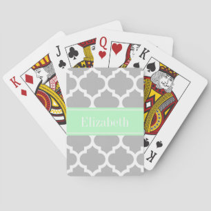 Grey White Moroccan #5 Mint Name Monogram Playing Cards