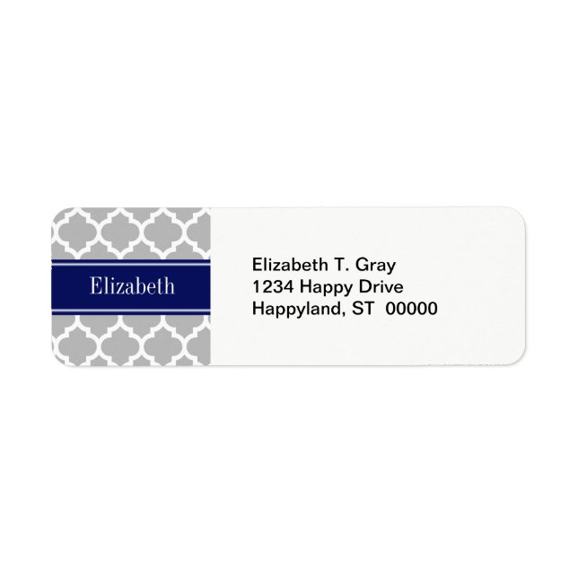 Grey White Moroccan #5 Navy Blue Name Monogram (Front)