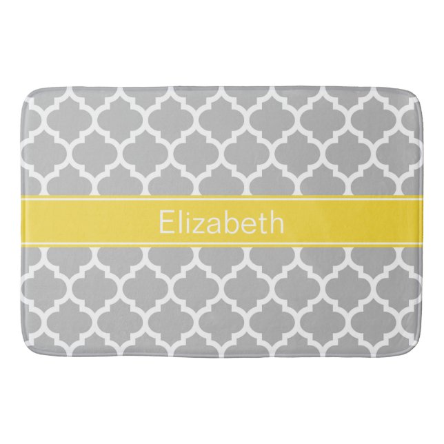 Grey White Moroccan #5 Pineapple Name Monogram Bath Mat (Front)