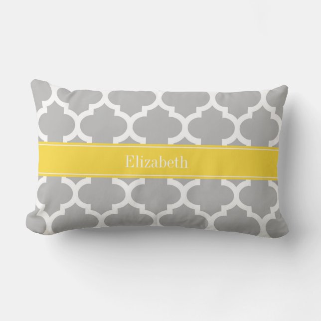 Grey White Moroccan #5 Pineapple Name Monogram Lumbar Pillow (Front)