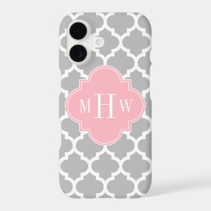 Grey White Moroccan #5 Pink 3 Initial Monogram