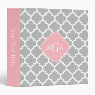 Grey White Moroccan #5 Pink 3 Initial Monogram Binder