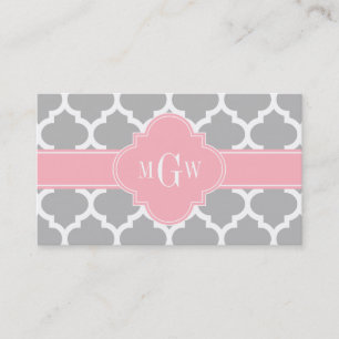 Grey White Moroccan #5 Pink 3 Initial Monogram Business Card
