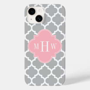 Grey White Moroccan #5 Pink 3 Initial Monogram Case-Mate iPhone 14 Case