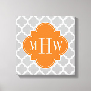 Grey White Moroccan #5 Pumpkin 3 Initial Monogram Canvas Print