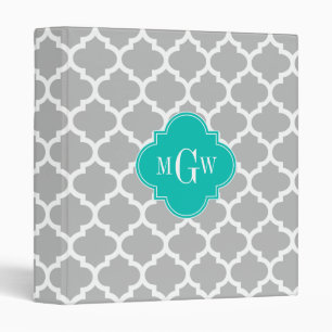 Grey White Moroccan #5 Teal 3 Initial Monogram Binder