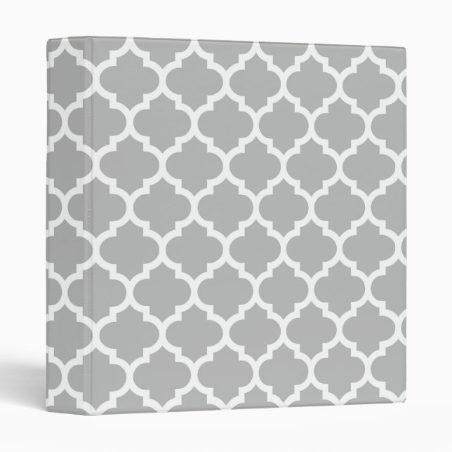 Grey White Moroccan Quatrefoil Pattern #5 Binder (Front/Spine)