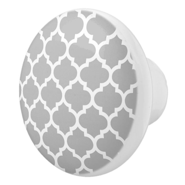 Grey White Moroccan Quatrefoil Pattern #5 Ceramic Knob (Right)