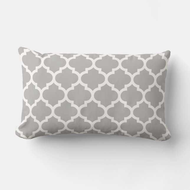 Grey White Moroccan Quatrefoil Pattern #5 Lumbar Pillow (Front)