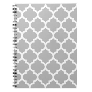 Grey White Moroccan Quatrefoil Pattern #5 Notebook