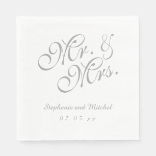 Grey White Mr. and Mrs. Wedding Paper Napkins